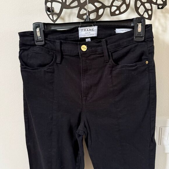 FRAME Le High Skinny Split Zip-Hem Ankle Jeans in Noir 29 - Picture 9 of 12